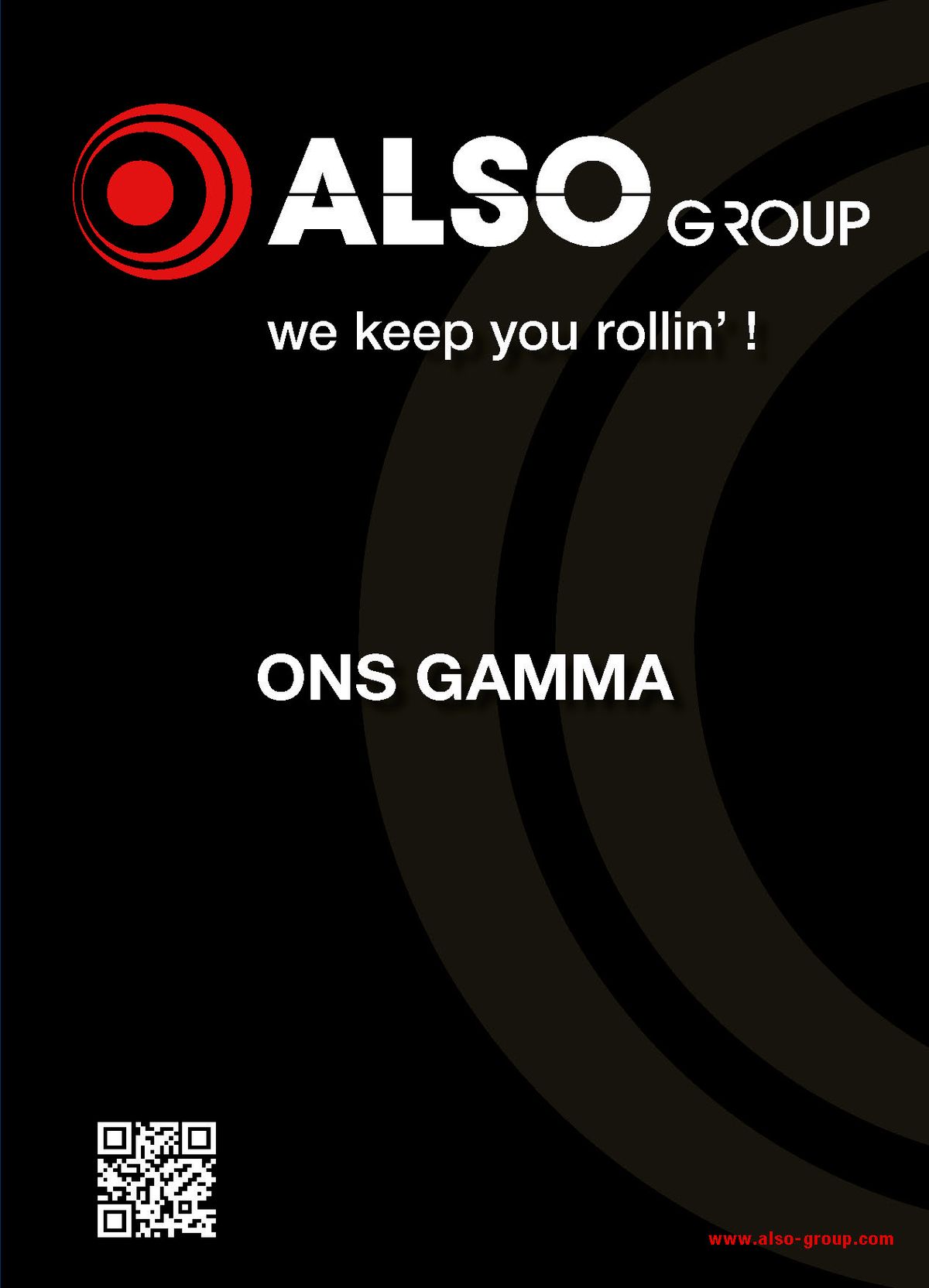 Omslag brochure "Ons gamma" van ALSO Group, met de slogan "we keep you rollin'!" en website www.also-group.com