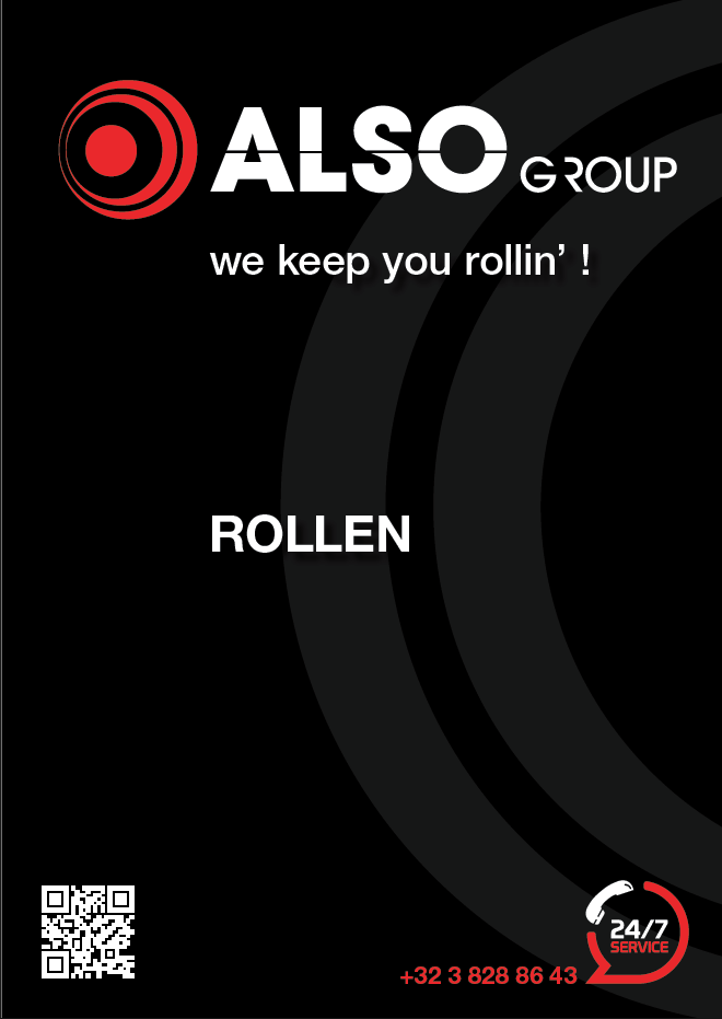 Omslag brochure "Rollen" van ALSO Group, met 24/7 service en telefoonnummer +32 3 828 86 43